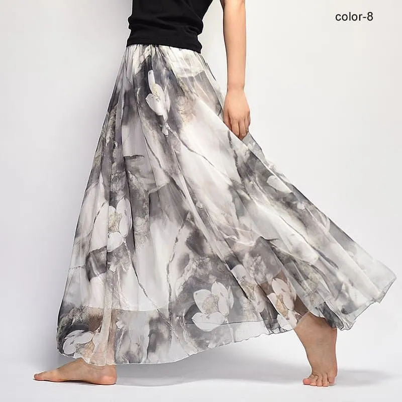 Elegant Florals Chiffon Long Skirt