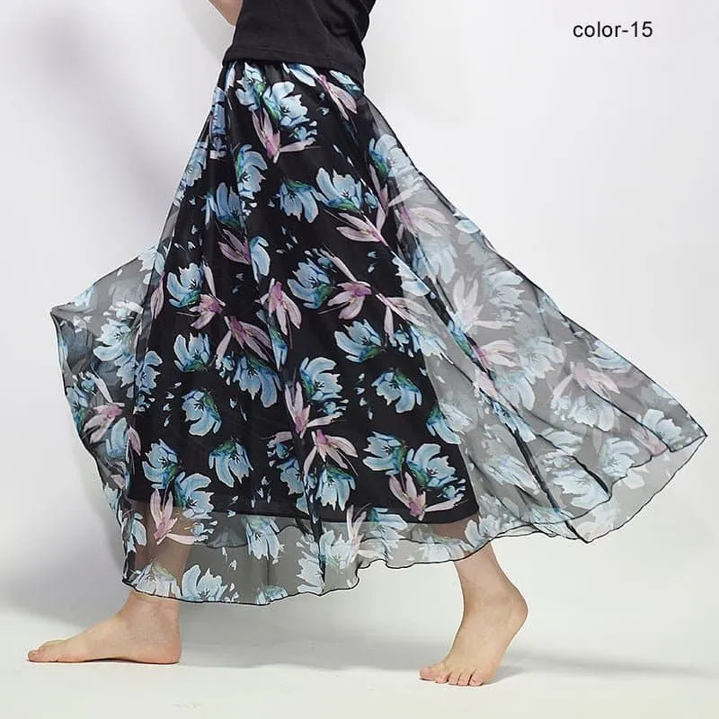 Elegant Florals Chiffon Long Skirt