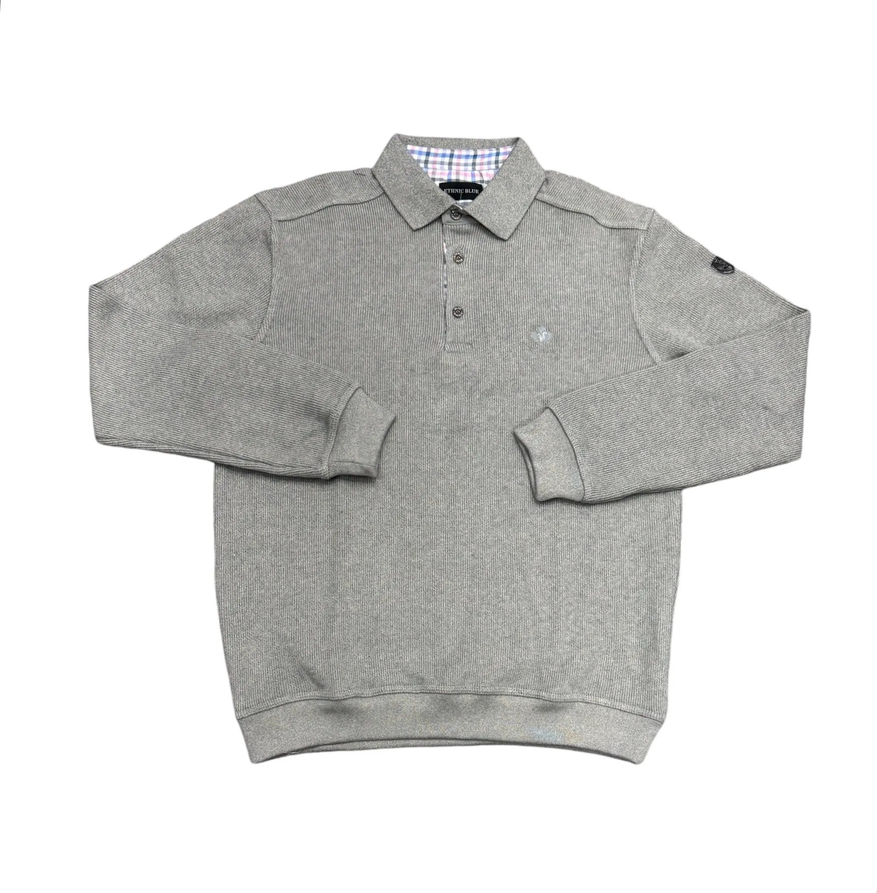 Ethnic Blue Polo Sweater Soft Touch | Light Grey