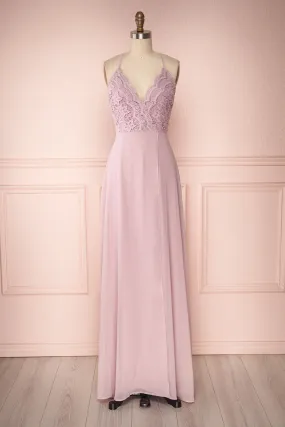 Fabia Lilac | Lilas Lace & Chiffon Dress