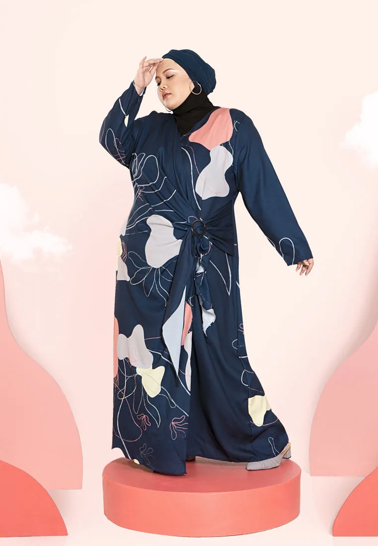 Fantasy Mis Claire x Mimpikita Printed Wrap Jubah Dress - Dark Blue