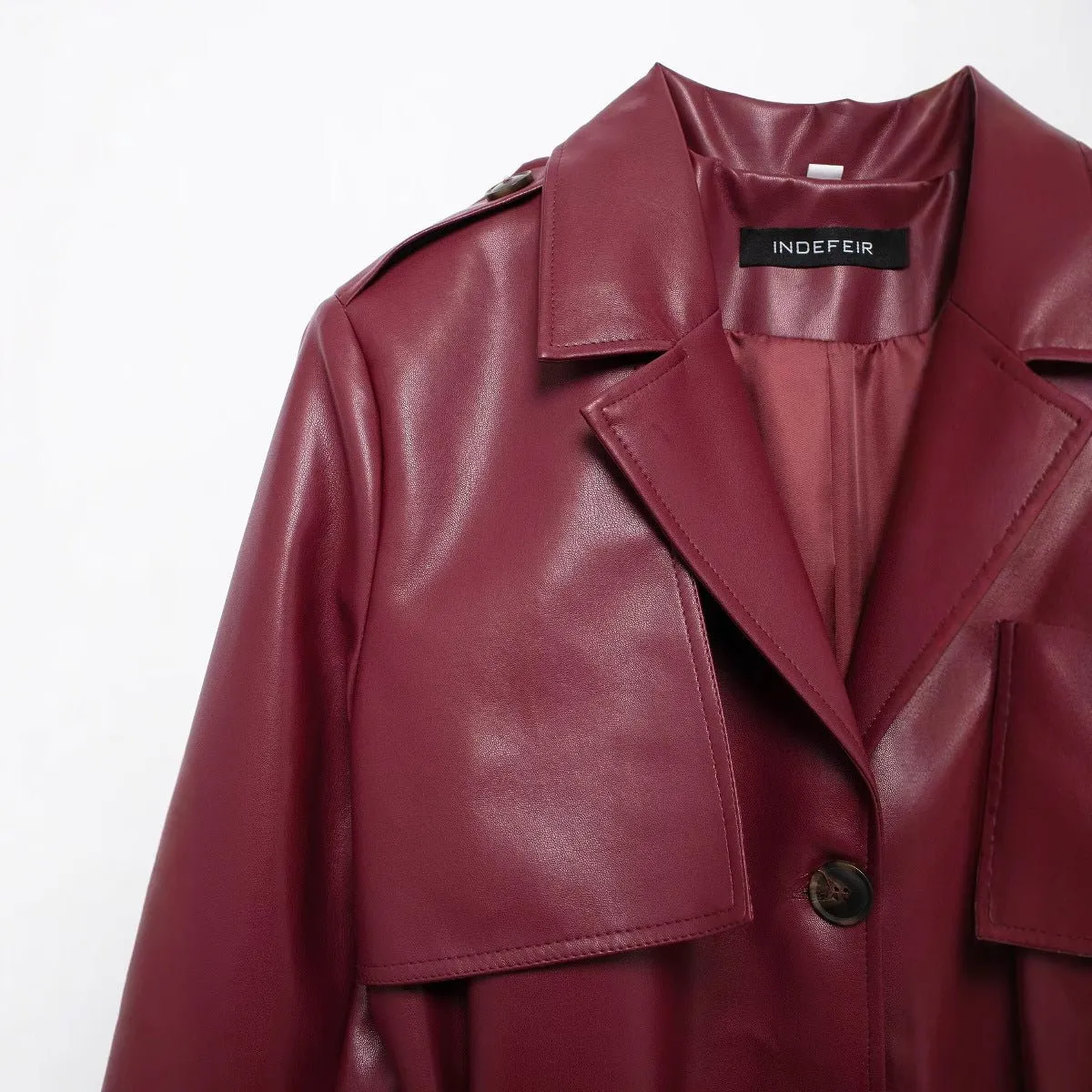 Faux Leather Lapel Coat (MS075)