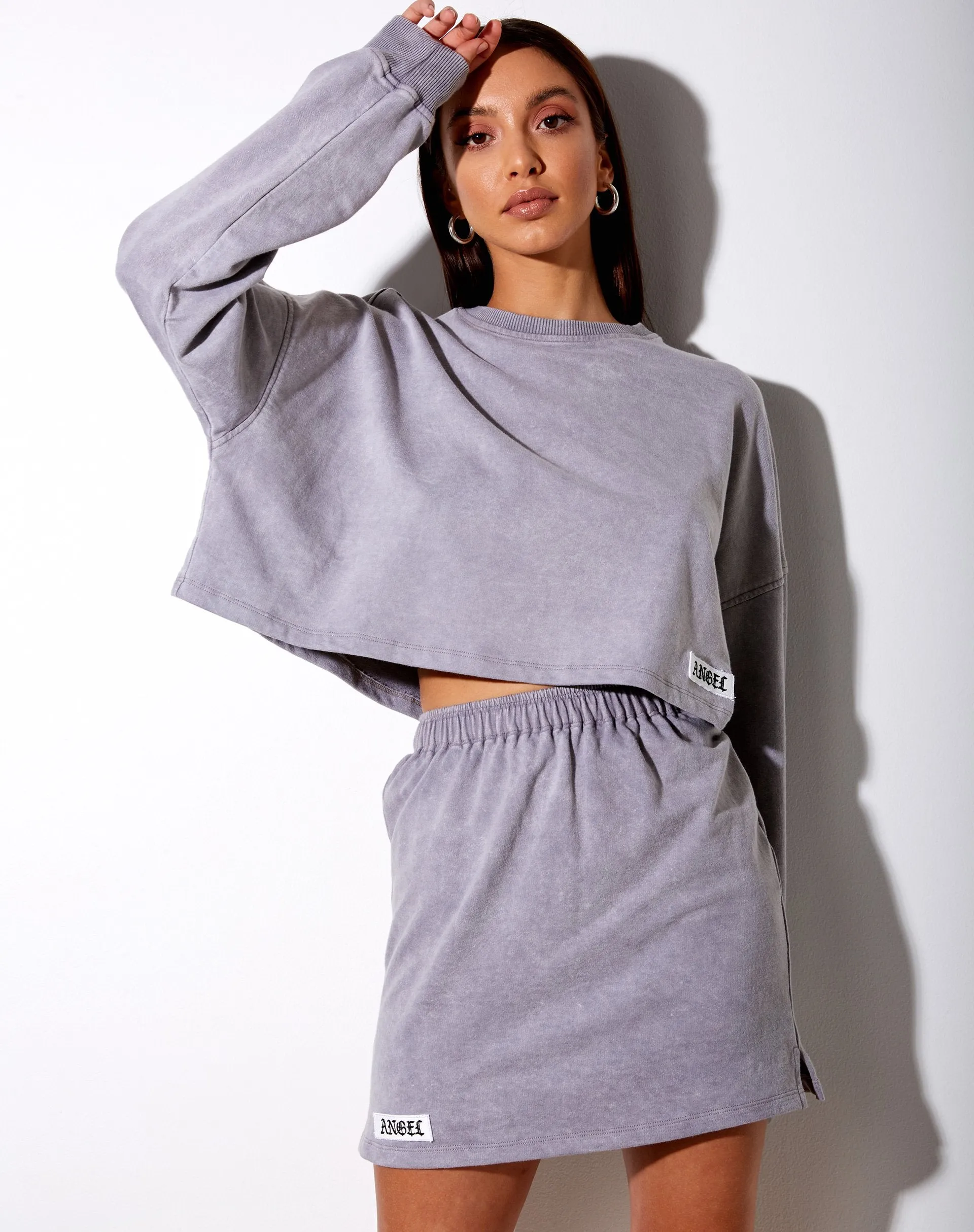 Fawly Crop Top in Grey Wash 'Angel' Embro Label