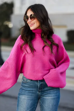 FINAL SALE - Posh Favorite Fuchsia Ribbed Turtleneck Sweater