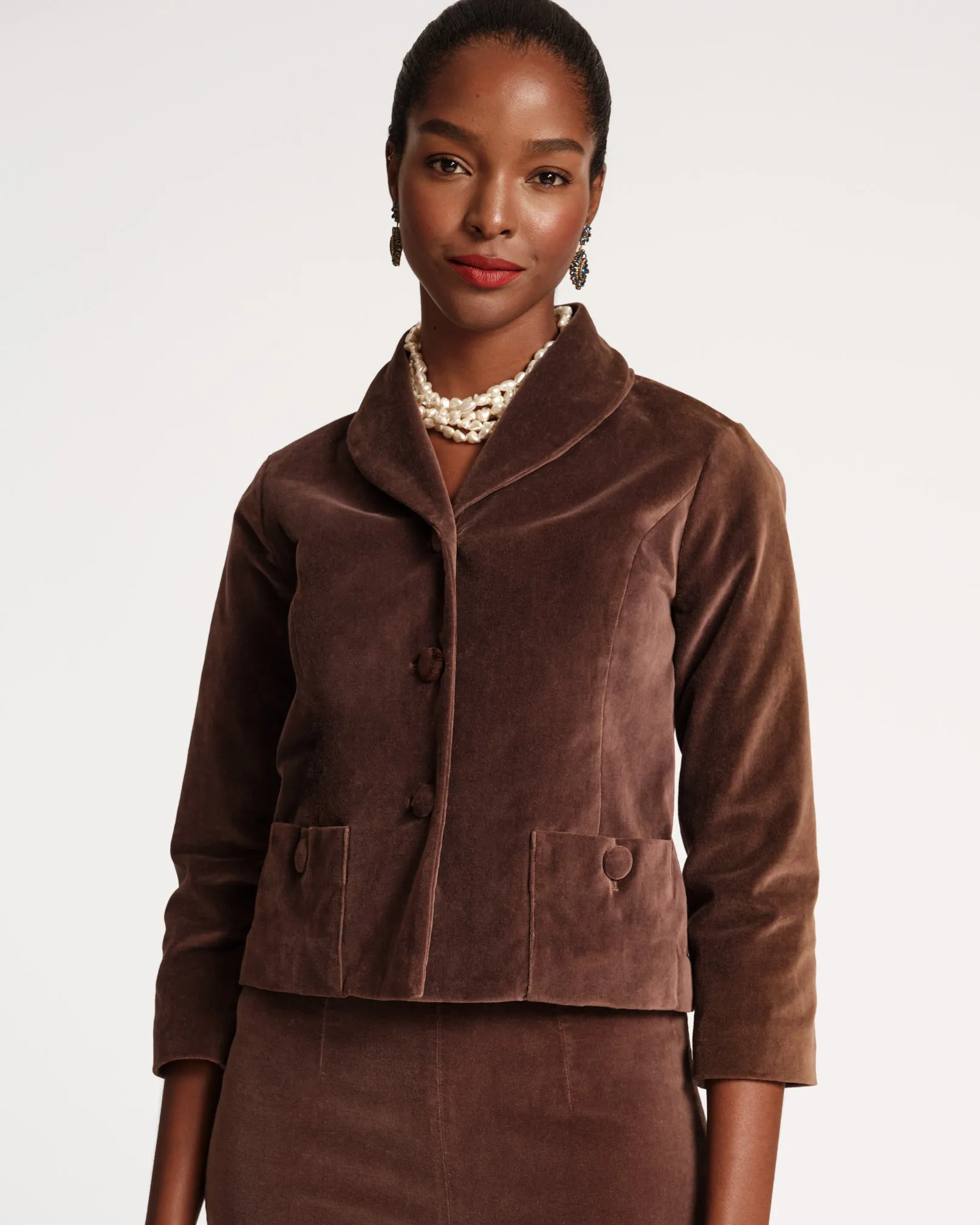 Finley Stretch Velvet Blazer Chocolate