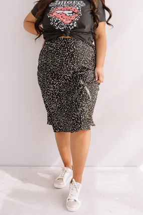 Flirty Fling Cheetah Print Midi Skirt In Black Curves