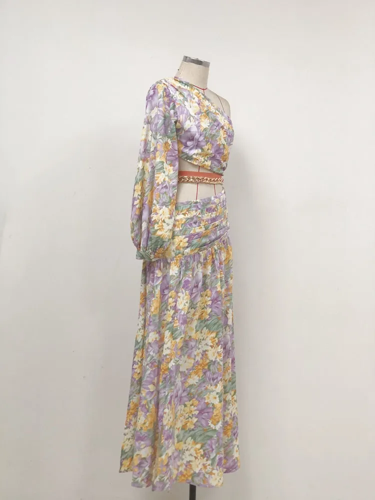 Floral Chain Belt Maxi Dress