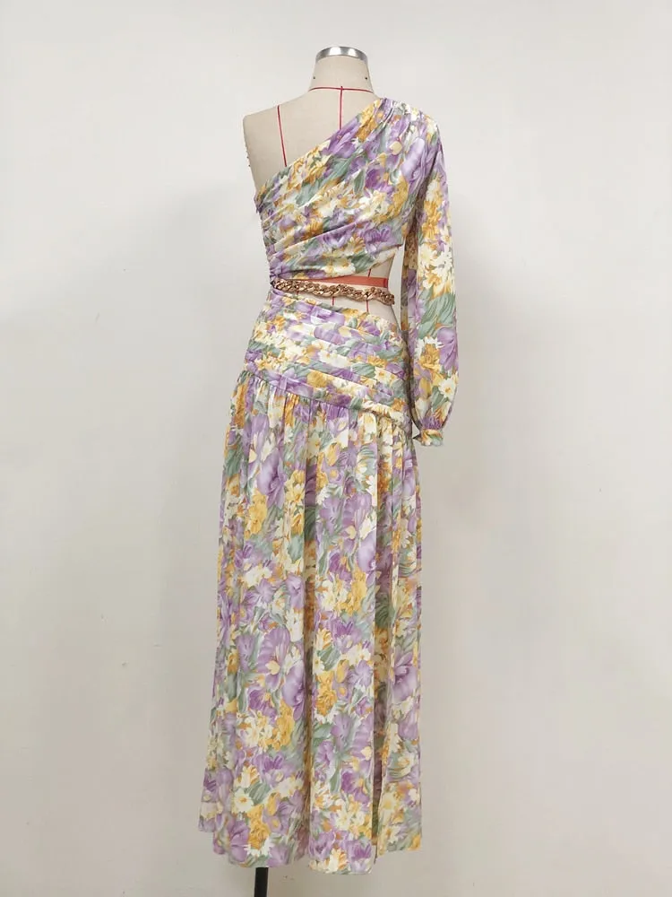 Floral Chain Belt Maxi Dress