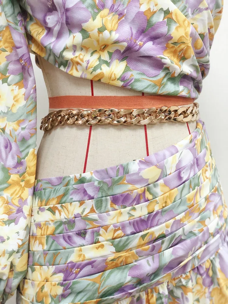 Floral Chain Belt Maxi Dress