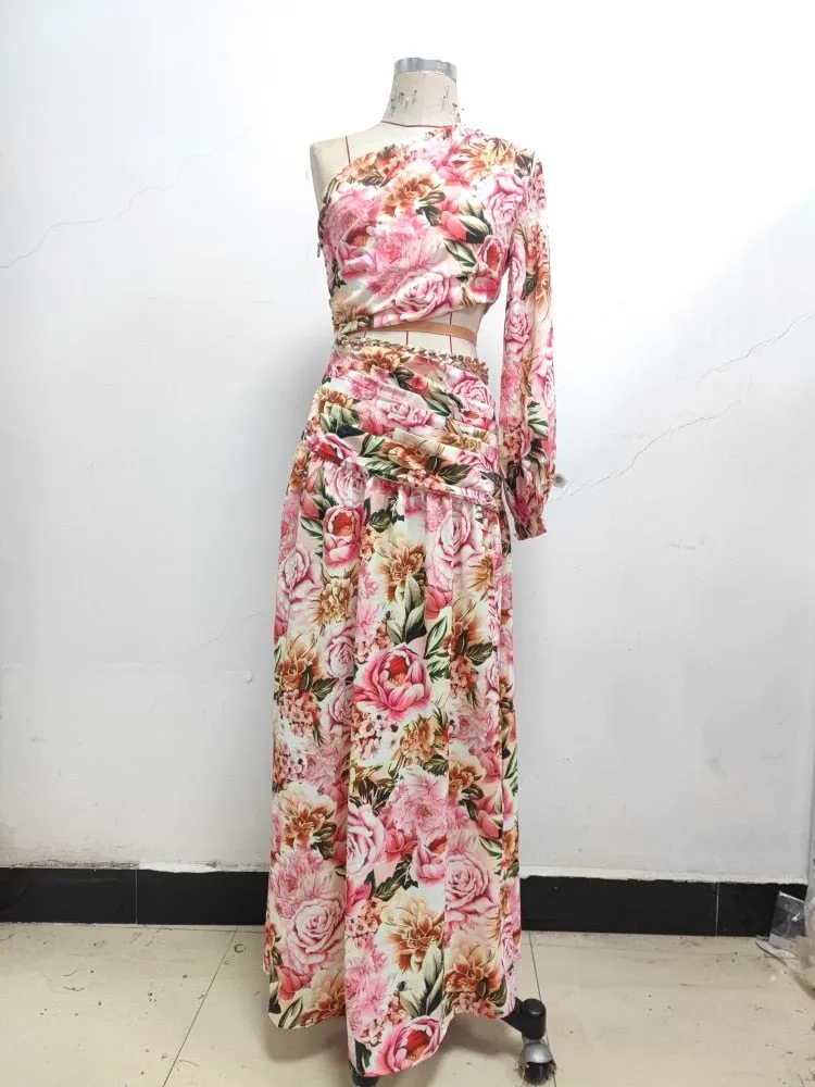 Floral Chain Belt Maxi Dress