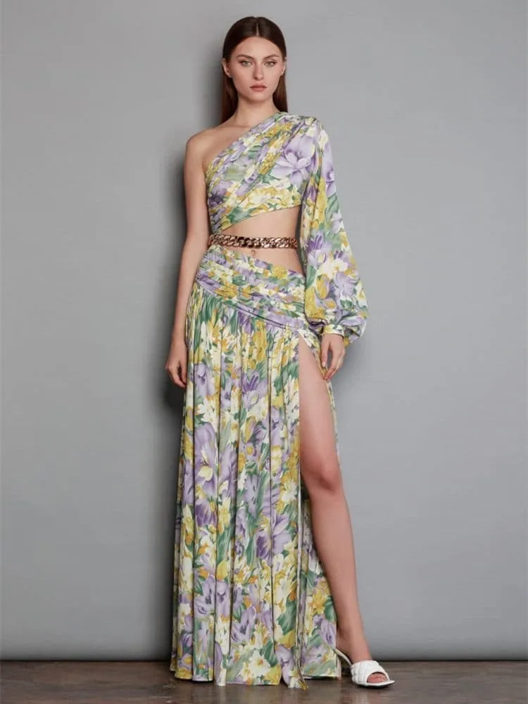 Floral Chain Belt Maxi Dress