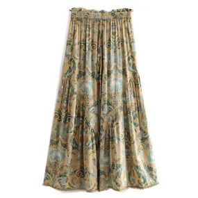 Floral Print Wide leg Pants Holiday Women Ruffles Elastic Waist