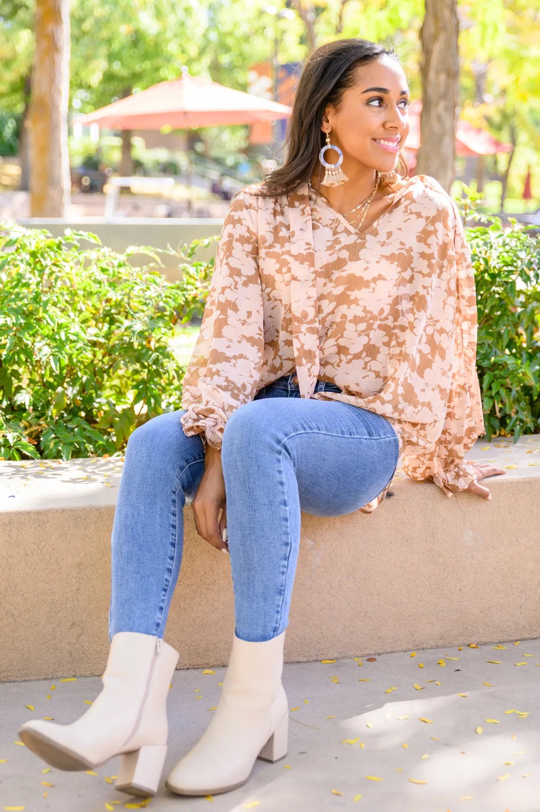 Floral Ties Top in Taupe