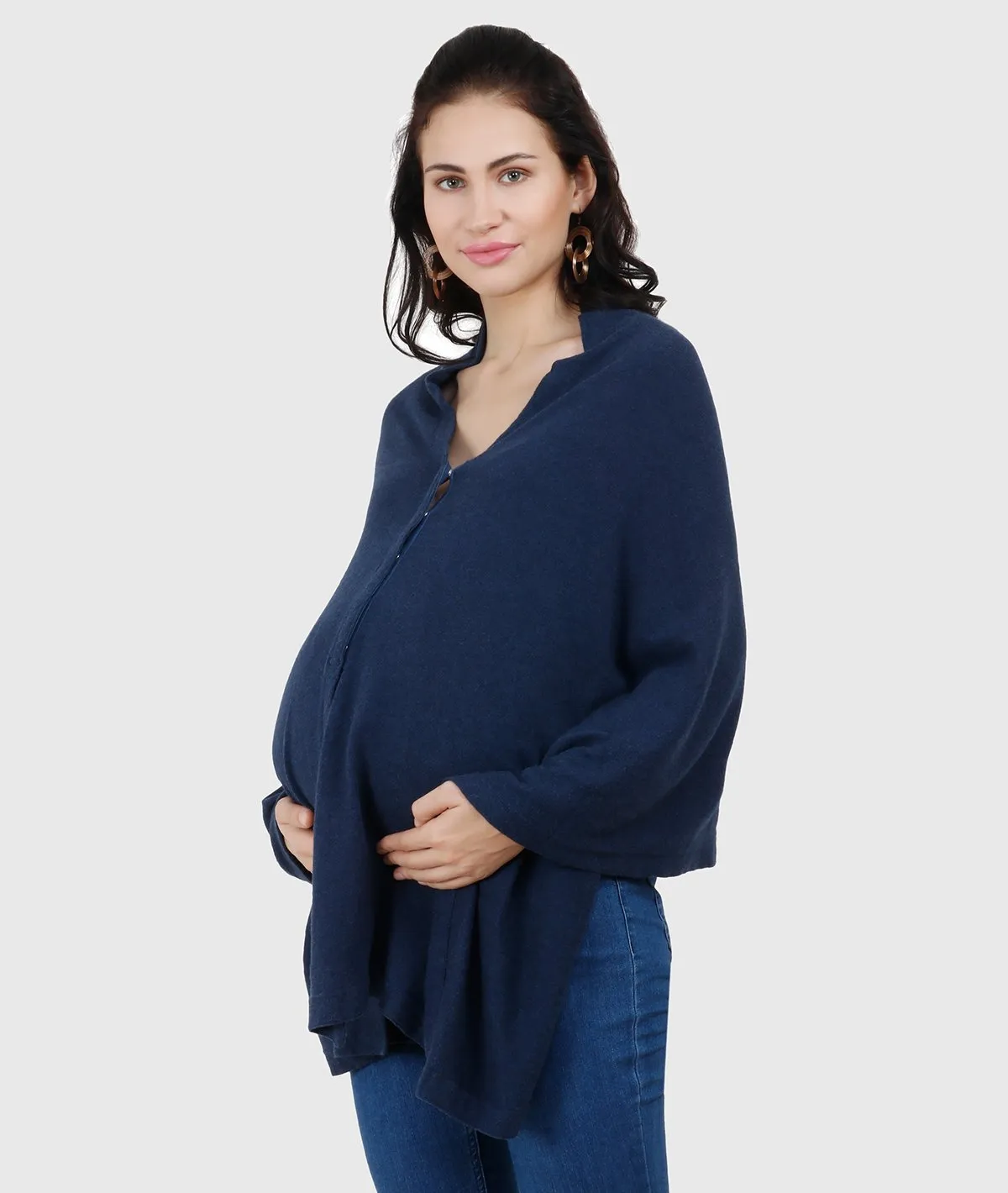 Frida - Navy Cotton Knitted Fashion Cum Nursing Poncho