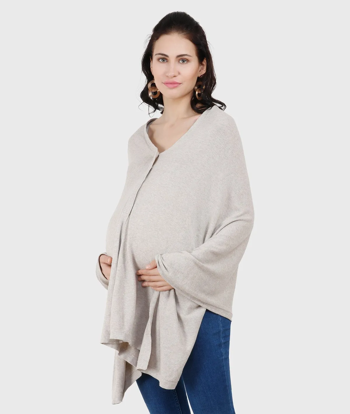 Frida - Vanilla Grey Cotton Knitted Fashion Cum Nursing Poncho