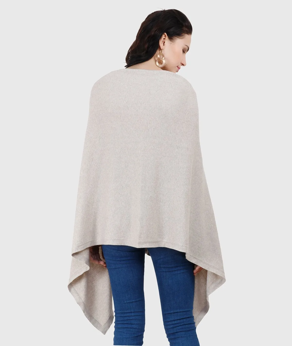 Frida - Vanilla Grey Cotton Knitted Fashion Cum Nursing Poncho