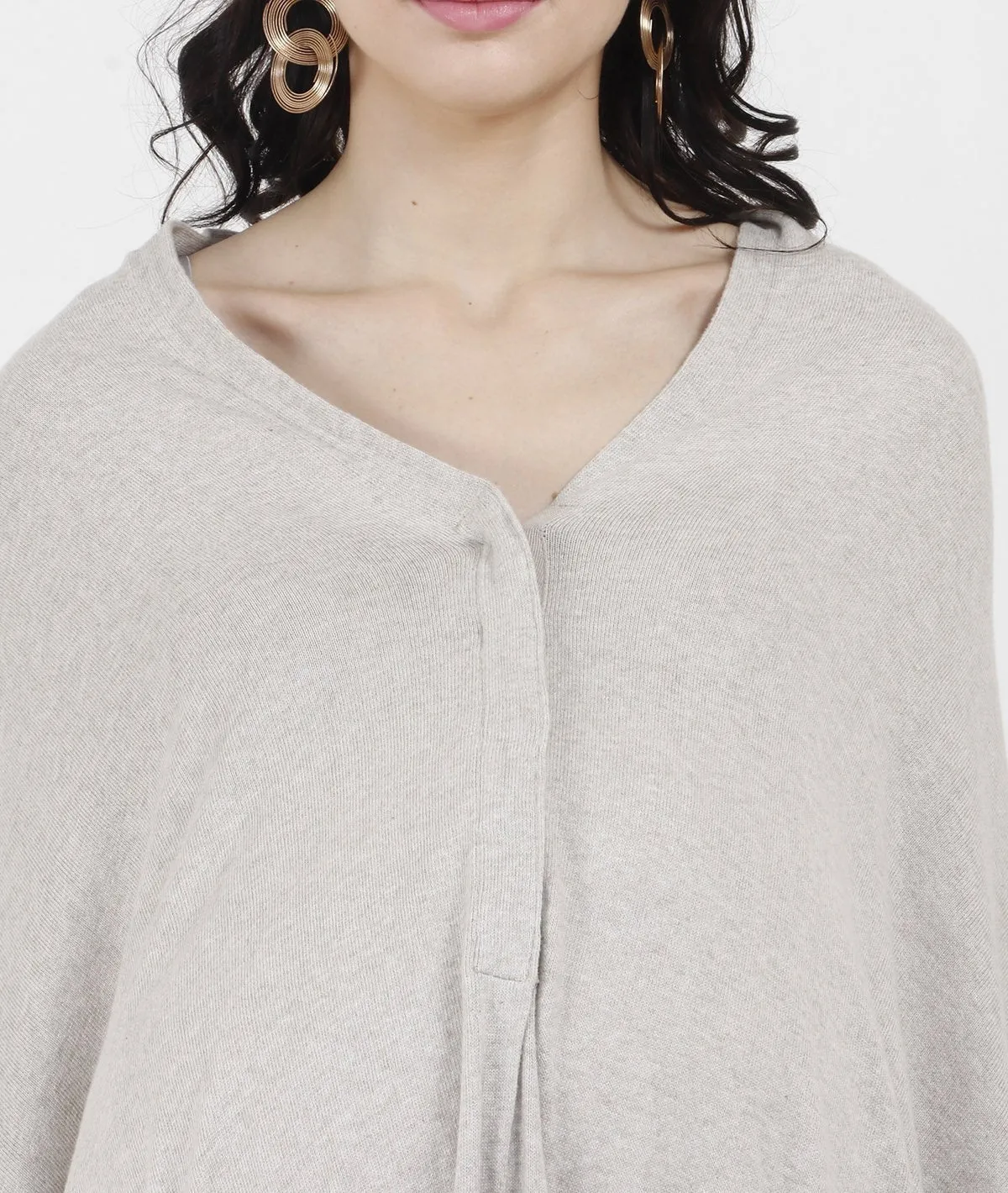 Frida - Vanilla Grey Cotton Knitted Fashion Cum Nursing Poncho