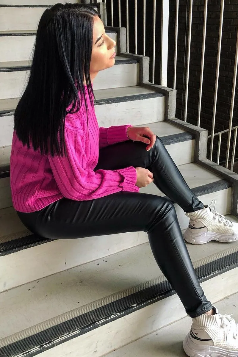 Fuchsia Knit High Neck Jumper - Jaelynn