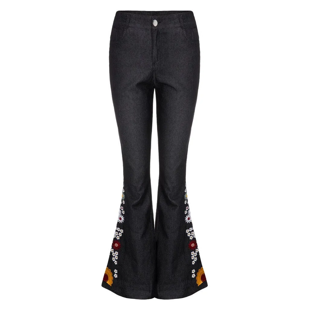 Funki Buys | Pants | Women's Boho Hippy Embroidered Jeans