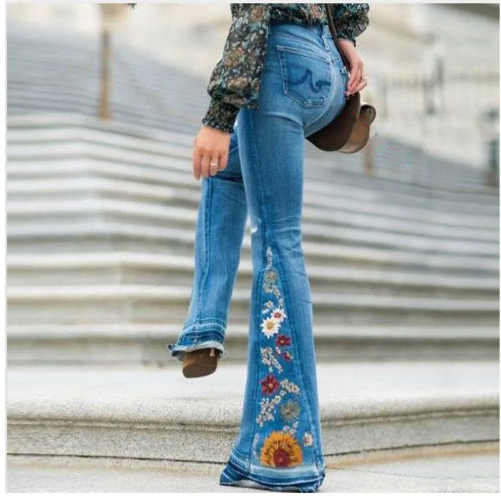 Funki Buys | Pants | Women's Boho Hippy Embroidered Jeans