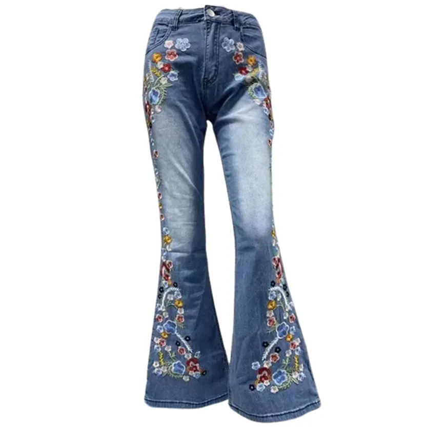 Funki Buys | Pants | Women's Boho Hippy Embroidered Jeans