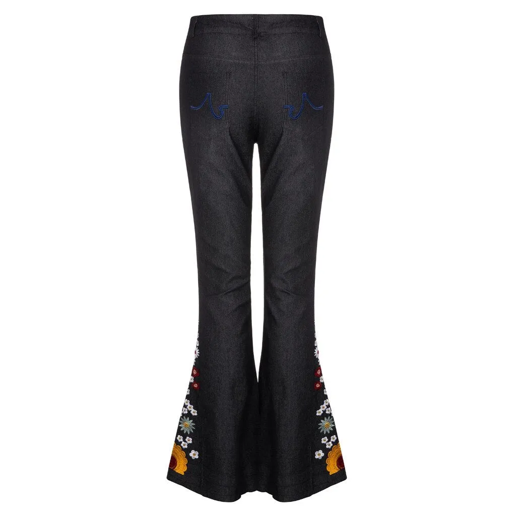 Funki Buys | Pants | Women's Boho Hippy Embroidered Jeans