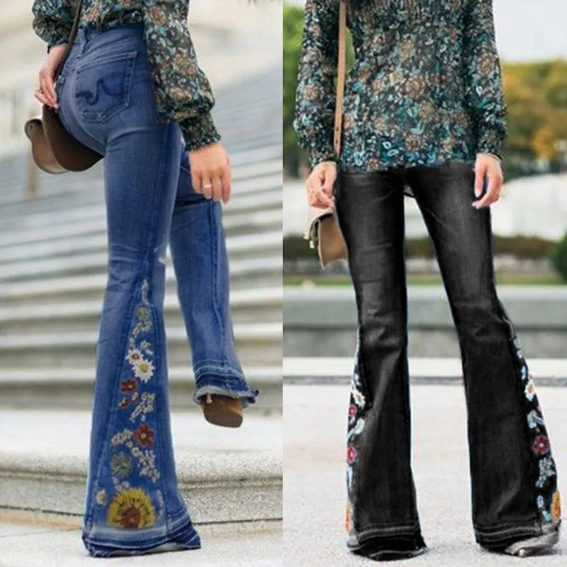 Funki Buys | Pants | Women's Boho Hippy Embroidered Jeans