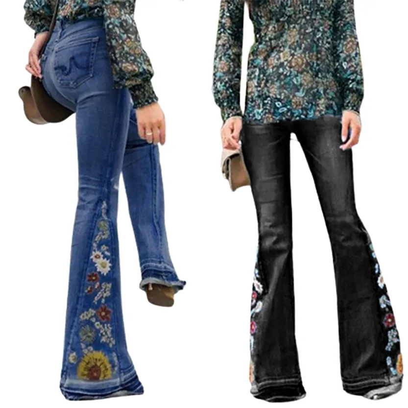 Funki Buys | Pants | Women's Boho Hippy Embroidered Jeans