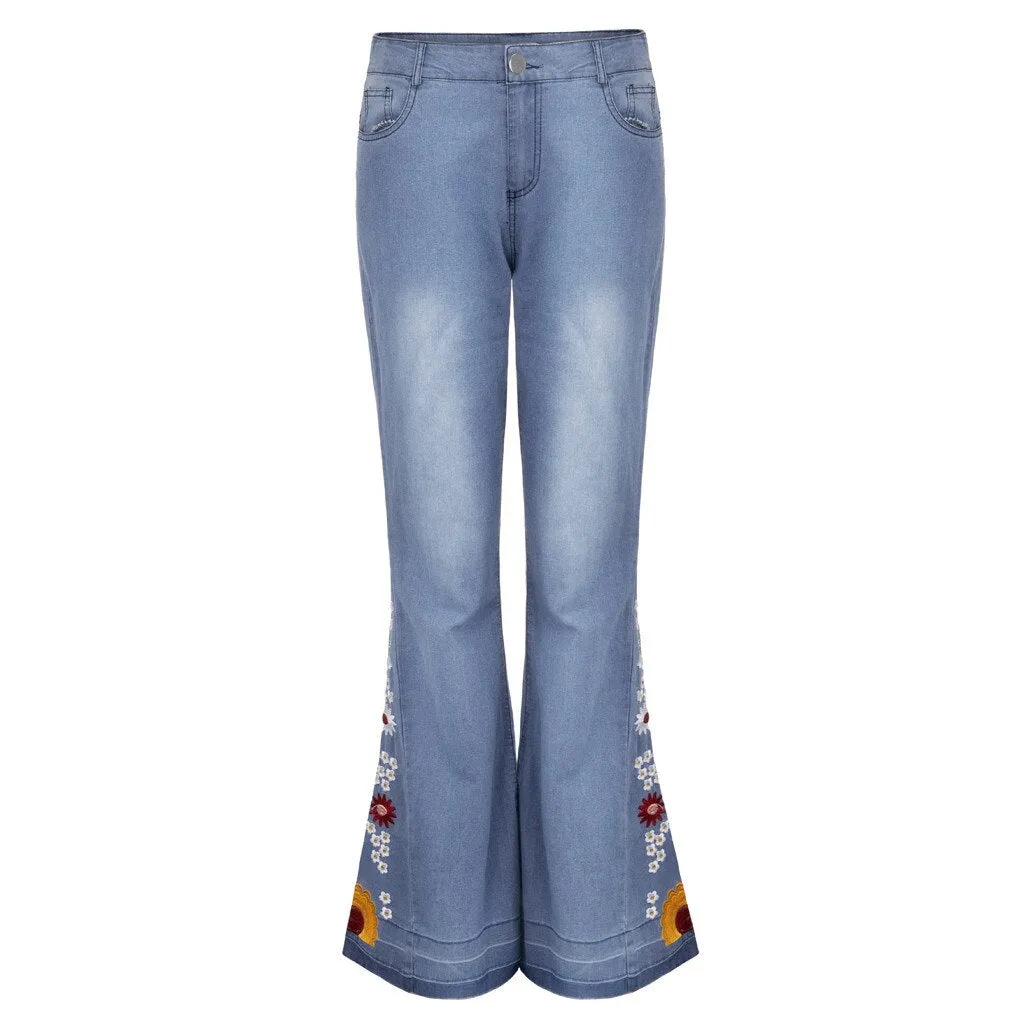 Funki Buys | Pants | Women's Boho Hippy Embroidered Jeans