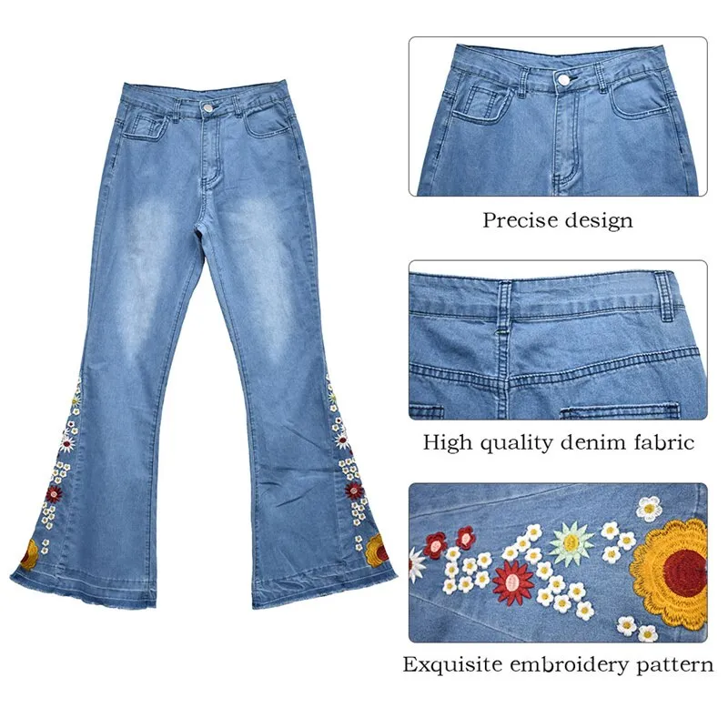 Funki Buys | Pants | Women's Boho Hippy Embroidered Jeans