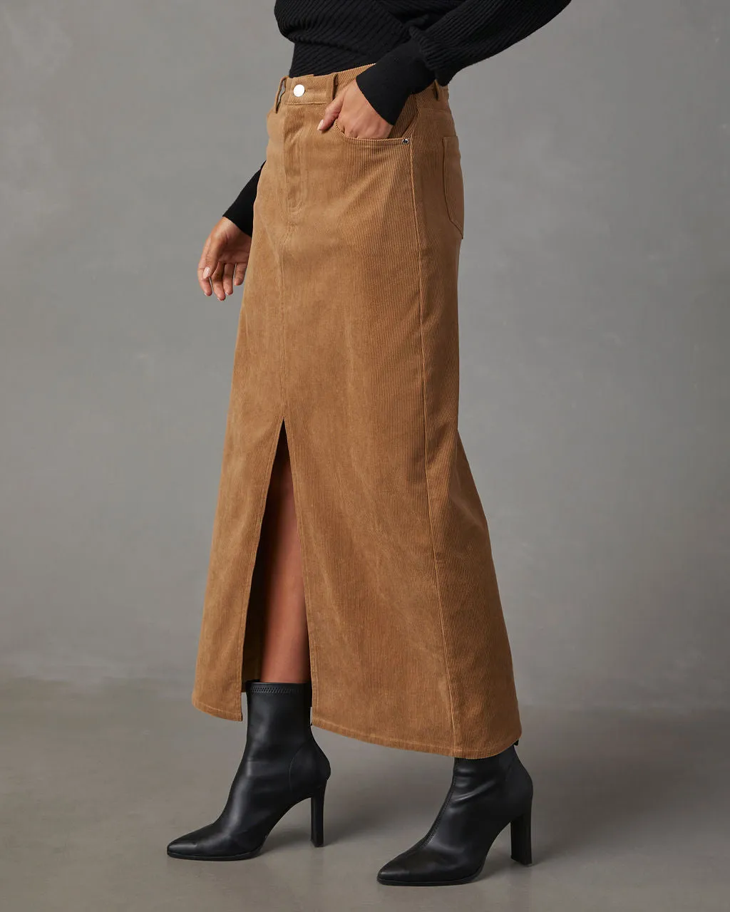 Ganita Corduroy Slit Midi Skirt