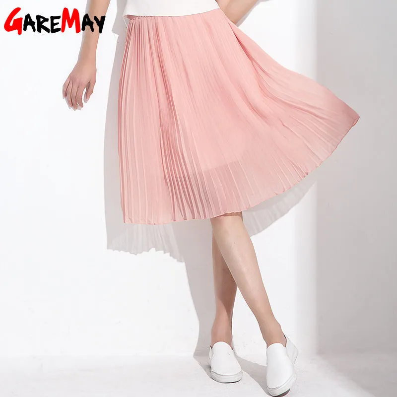 GAREMAY Women Long Chiffon Skirts Summer Pleated Black White Skirt School Faldas Largas Maxi Saia Bohemian Skirt For Women 3019