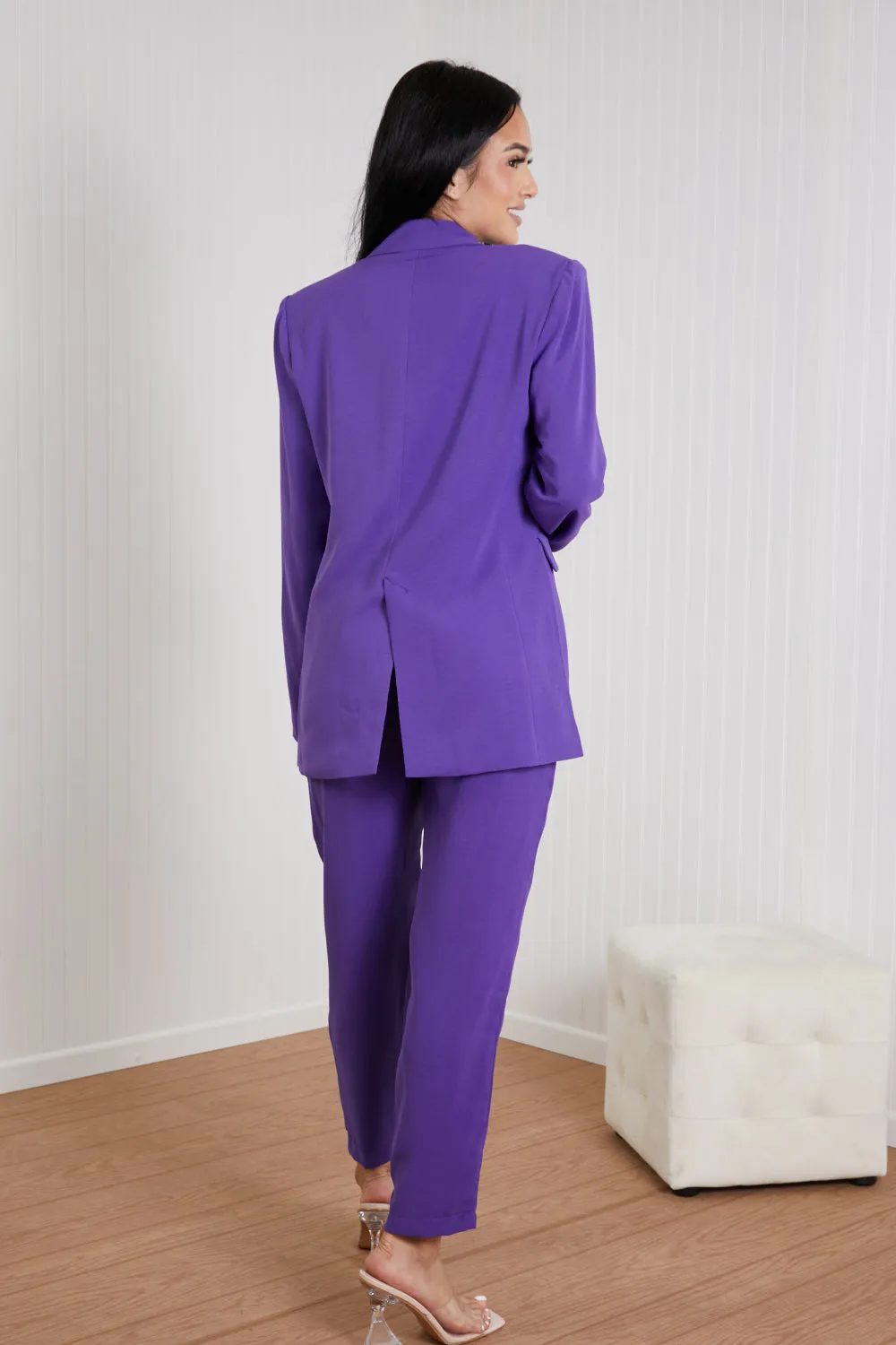 GeeGee Wall Street Full Size Bra, Blazer, and Pants Set in Purple