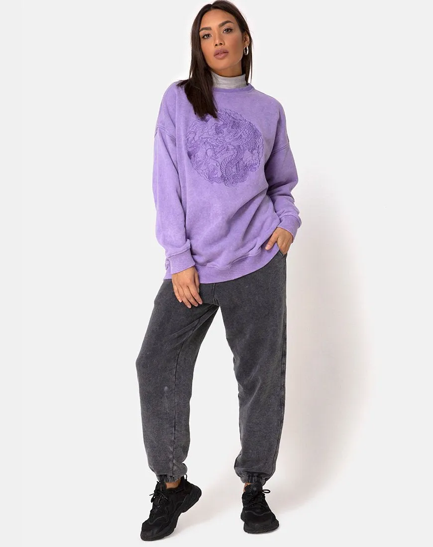 Glo Sweatshirt in Lilac Wash with Dragon Embro