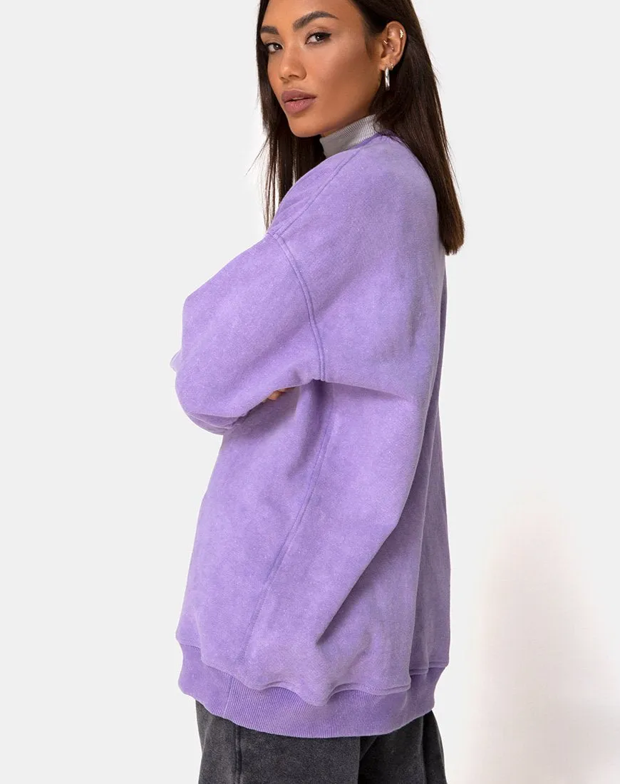 Glo Sweatshirt in Lilac Wash with Dragon Embro