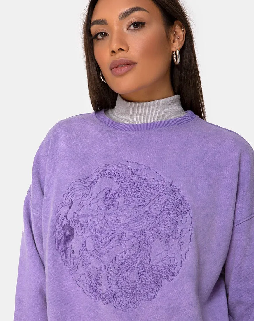 Glo Sweatshirt in Lilac Wash with Dragon Embro