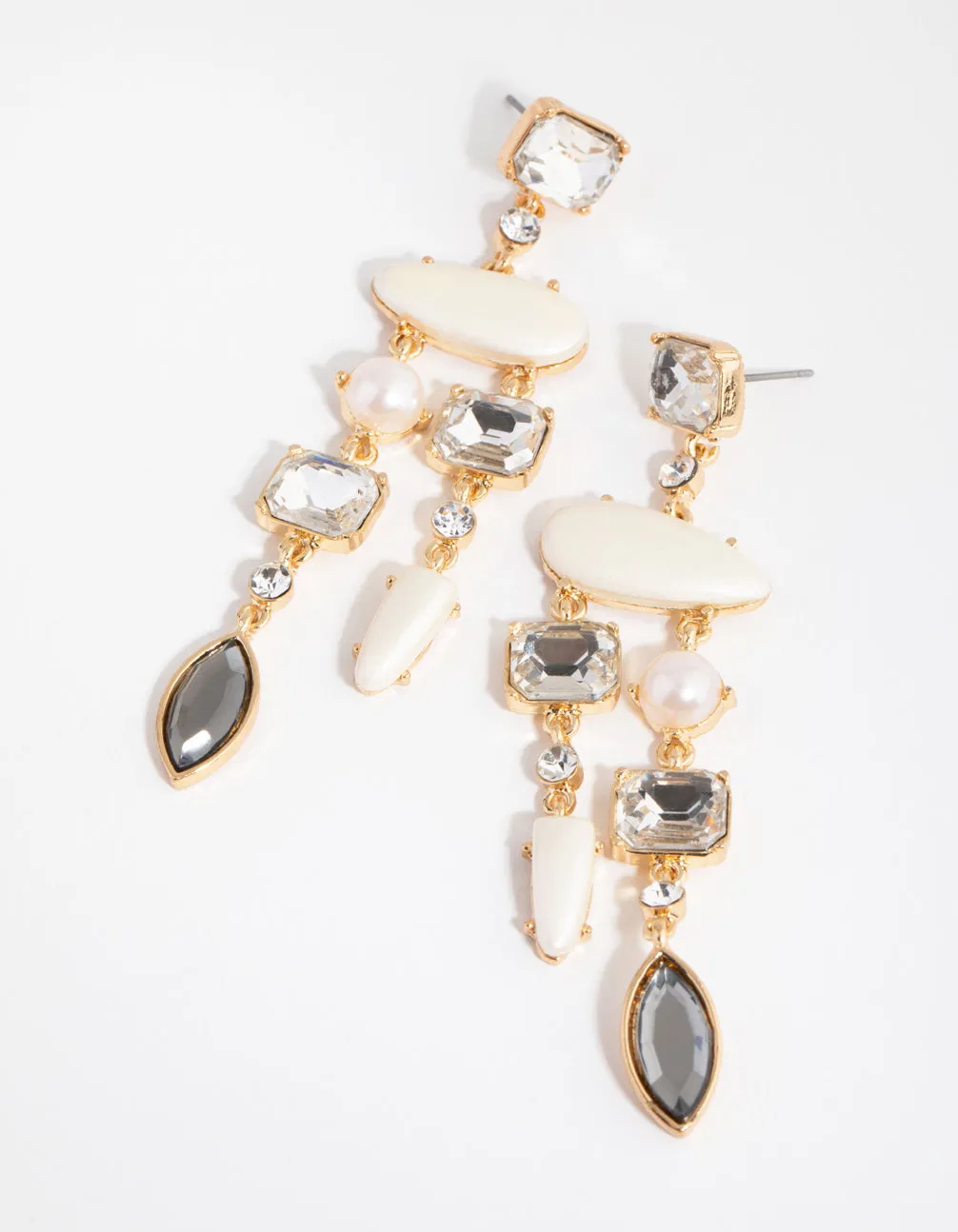 Gold Pearl Diamante Mobile Drop Earrings