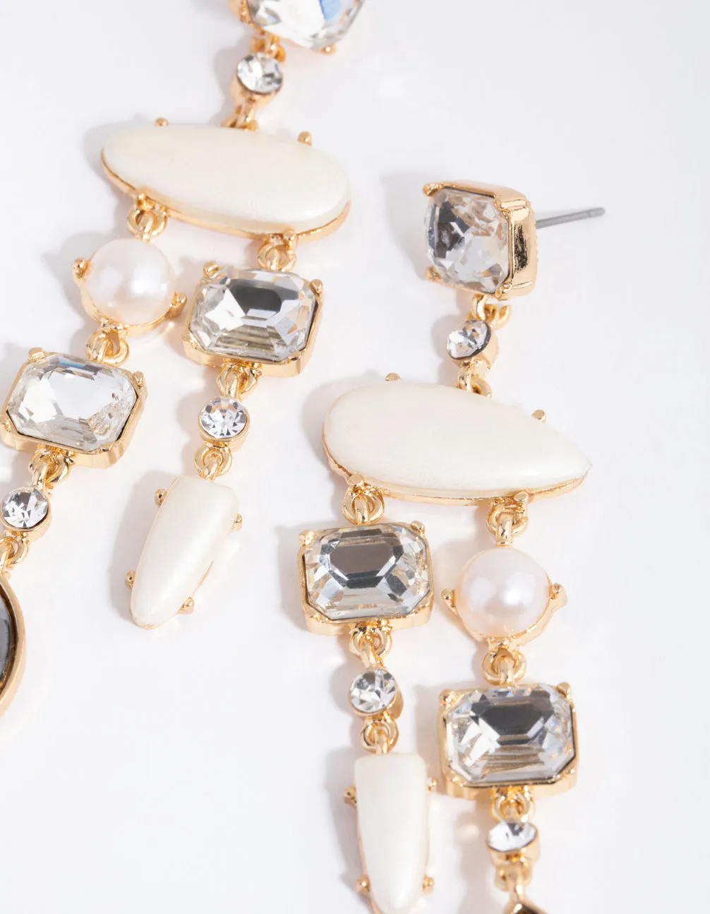 Gold Pearl Diamante Mobile Drop Earrings