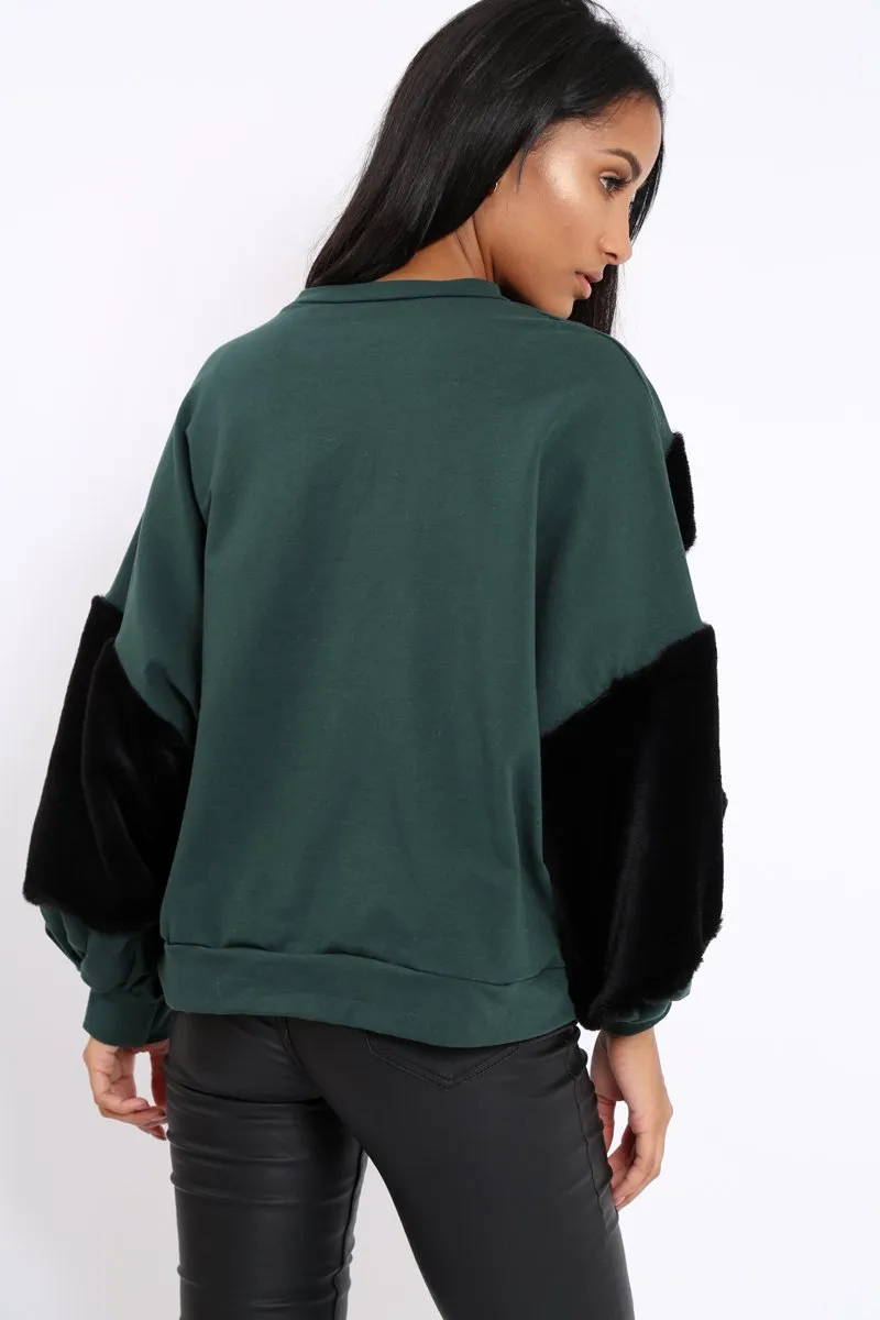 Green Chevron Fur Jumper - Lara