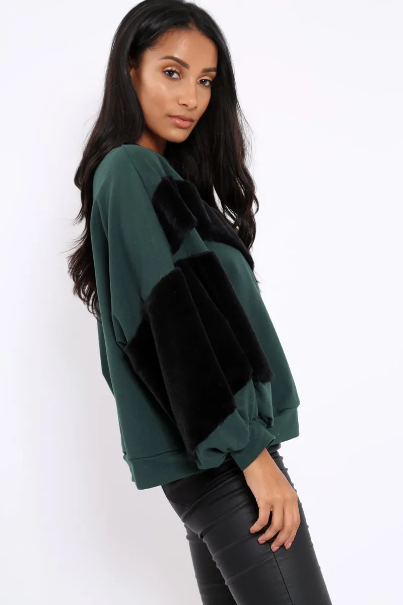 Green Chevron Fur Jumper - Lara