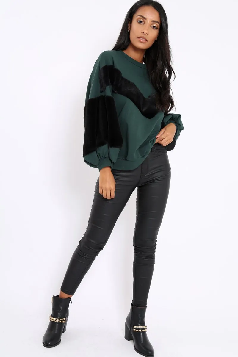 Green Chevron Fur Jumper - Lara