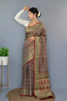 Grey Saree in Rajkoti Patola Silk