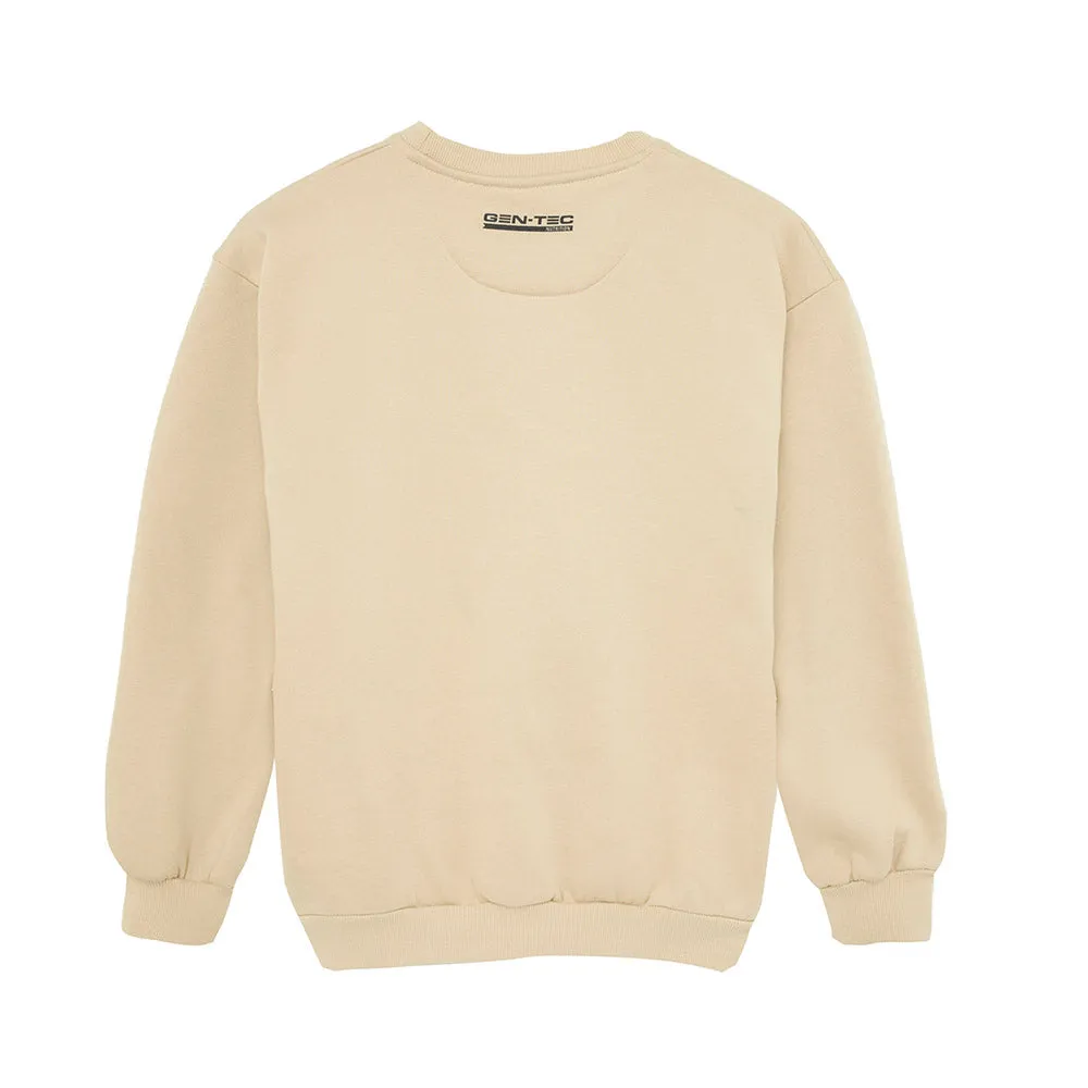 GT BRANDED BEIGE CREW NECK FLEECE JUMPER