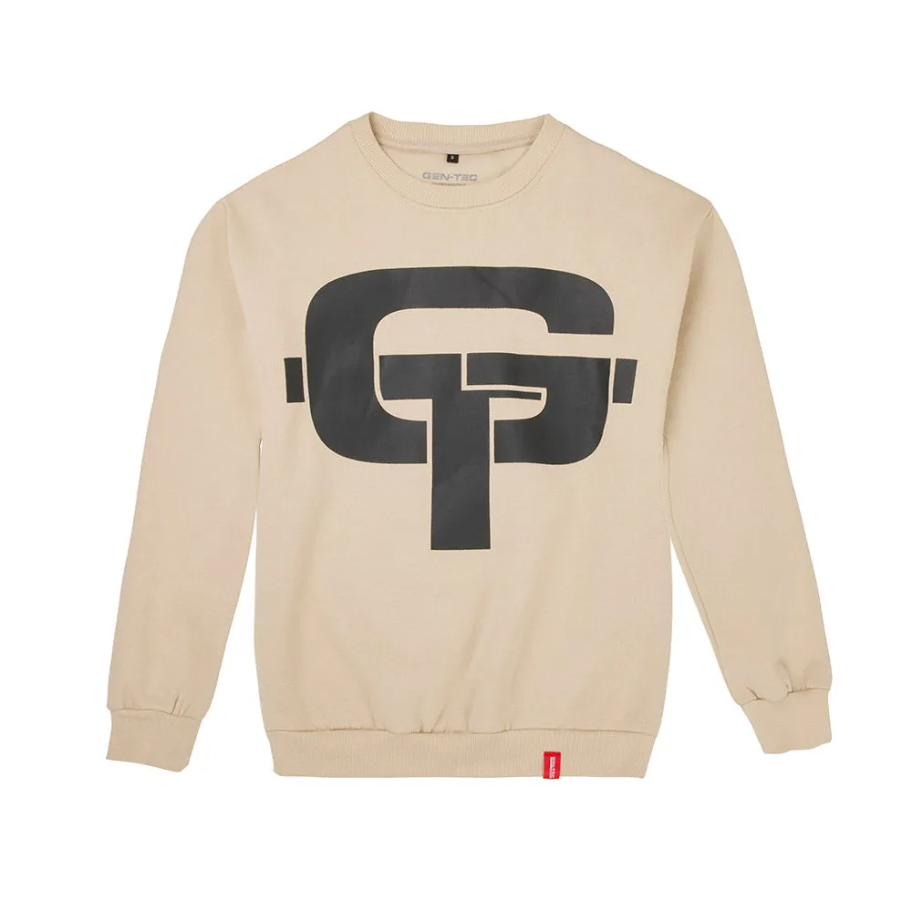 GT BRANDED BEIGE CREW NECK FLEECE JUMPER