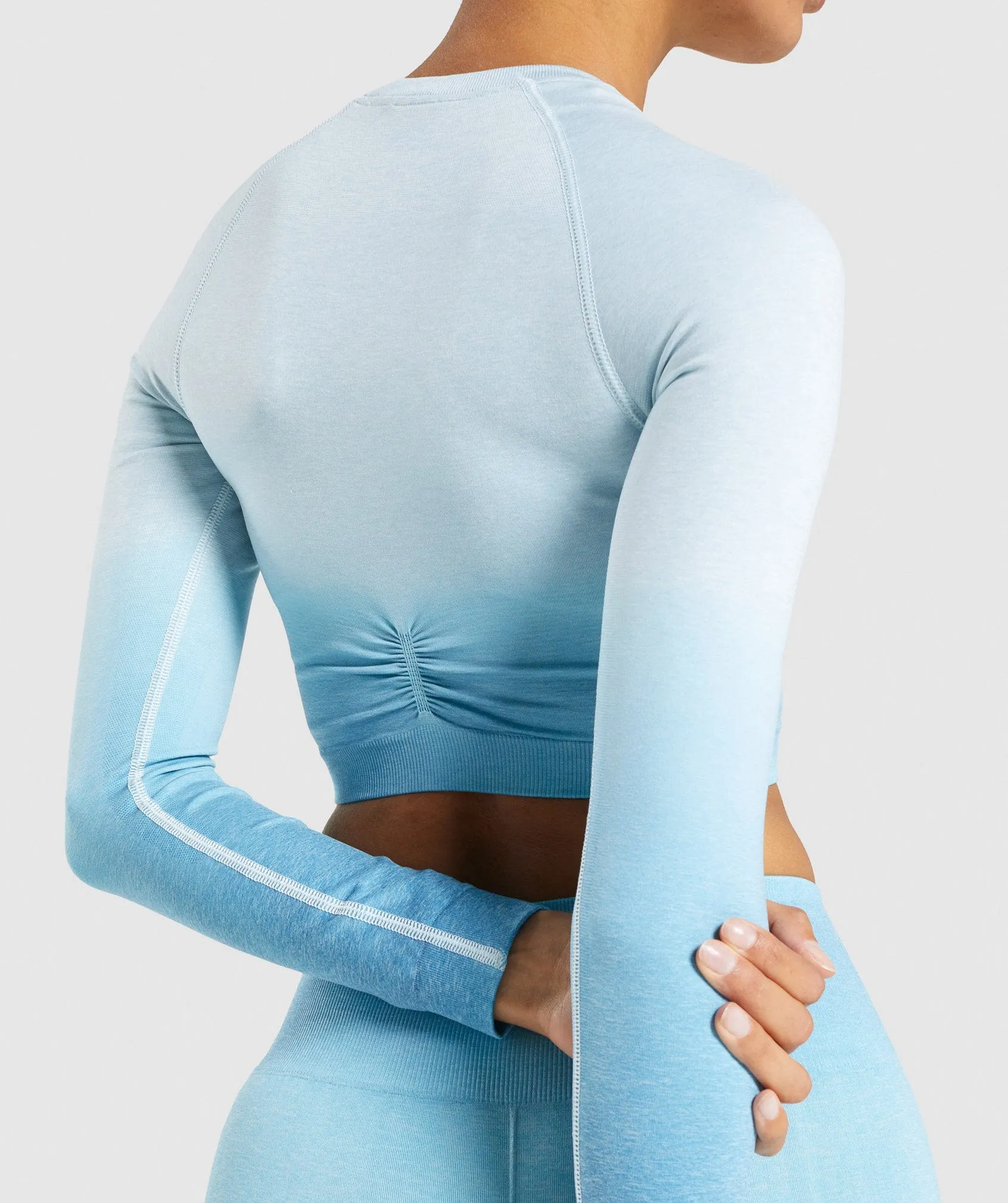 Gymshark Adapt Ombre Seamless Long Sleeve Crop Top - Light Blue Marl/Light Blue