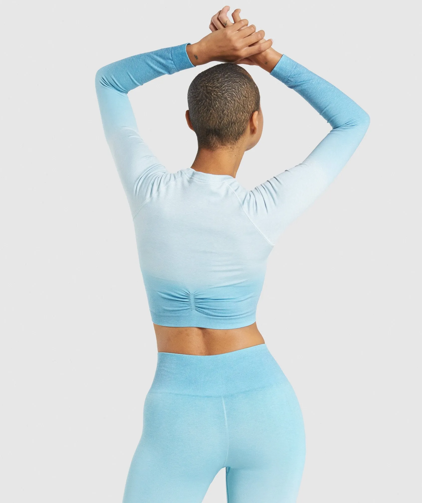 Gymshark Adapt Ombre Seamless Long Sleeve Crop Top - Light Blue Marl/Light Blue