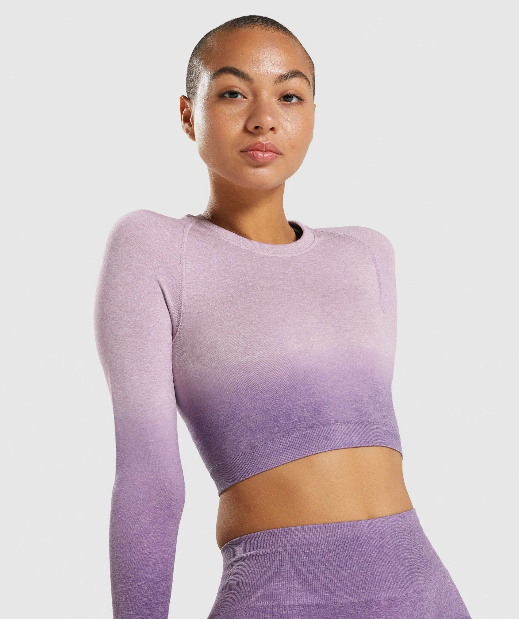 Gymshark Adapt Ombre Seamless Long Sleeve Crop Top - Light Purple Marl/Dark Purple