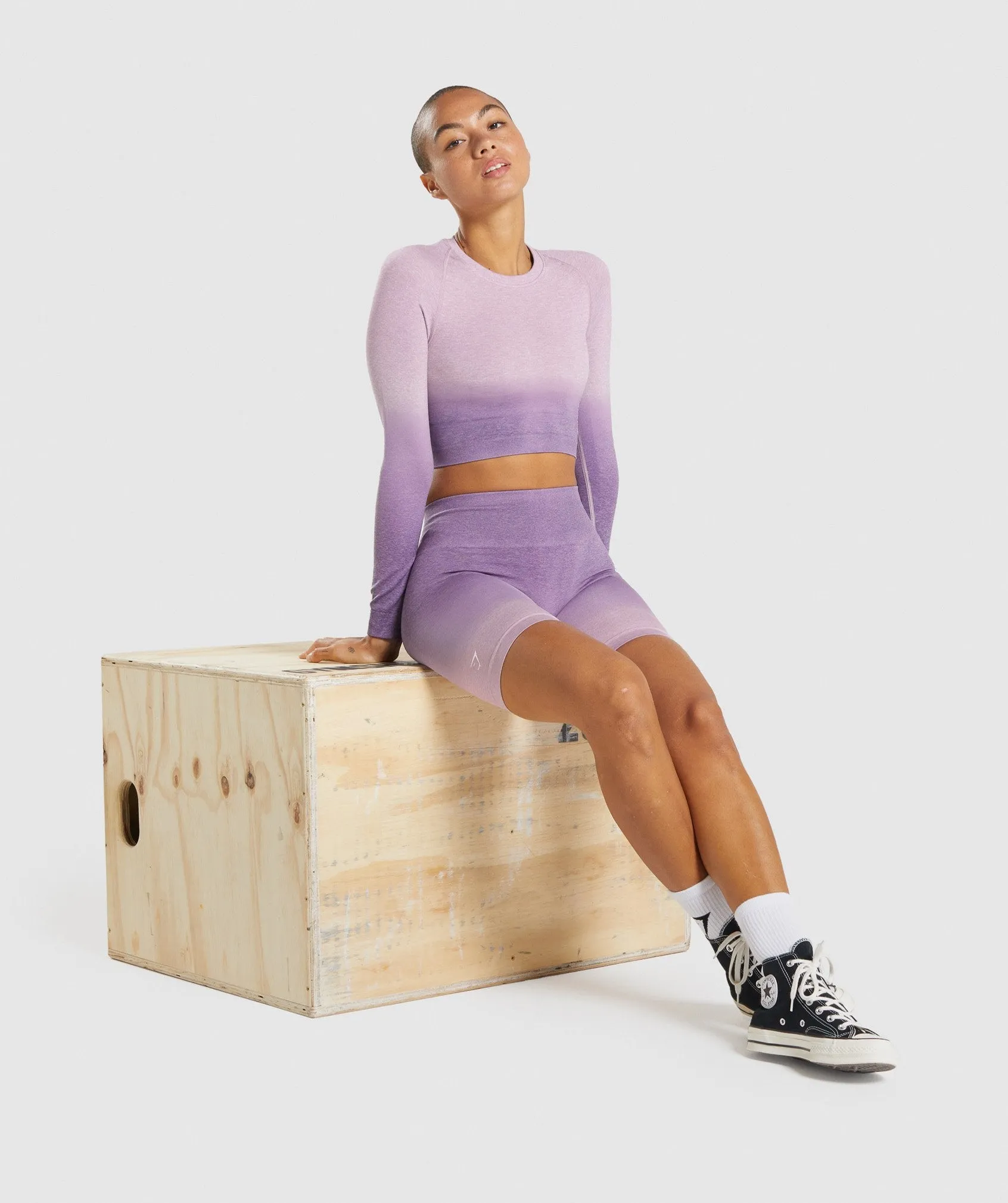 Gymshark Adapt Ombre Seamless Long Sleeve Crop Top - Light Purple Marl/Dark Purple