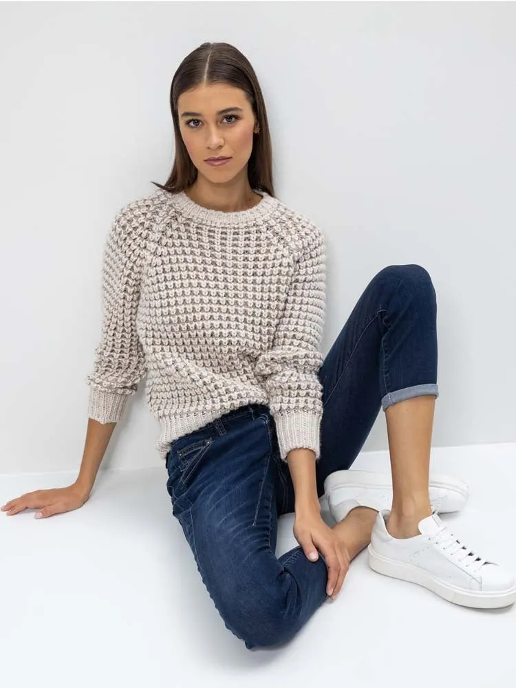 H Beige Stripped Knitted Sweater