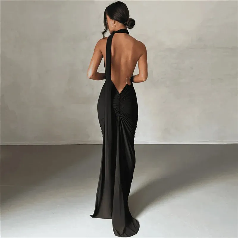 Halter Sexy Wrap Summer Club Maxi Party Backless Evening Dresses Dress